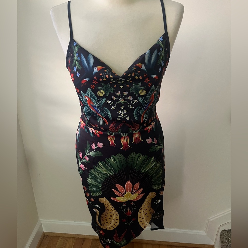 NWT Averie Women’s Black Spaghetti Strap Floral Dress Sz Medium